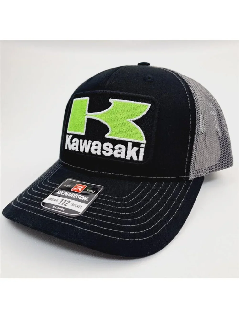 Retro Kawasaki Racing Trucker Hat Moto Patch Richardson 112 XL Snapback Cap